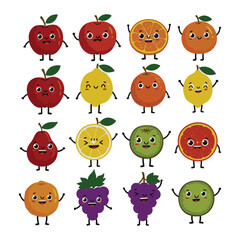 Fototapeta premium Colorful Fruit Animated Drawing Collection with Faces