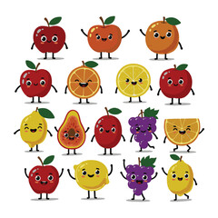 Fototapeta premium Whimsical Fruit Animated Drawing Collection Cute Faces