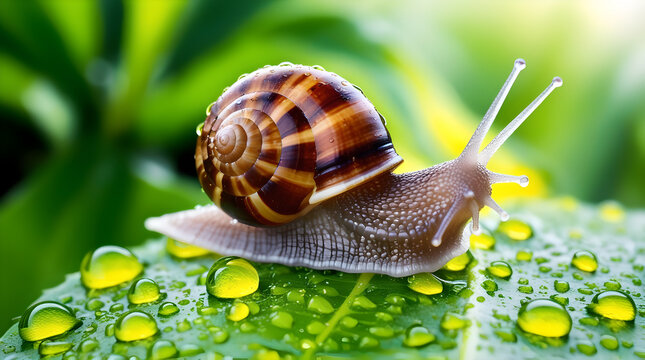 snail on a green leaf