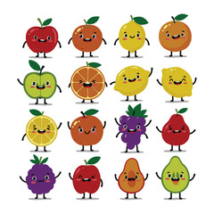 Fototapeta premium Whimsical Fruit Animated Drawing Collection Cute Faces