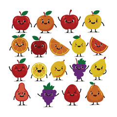 Naklejka premium Cute Animated Drawing Fruit Faces Collection Smiling Art