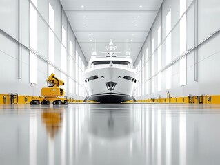 Fototapeta premium Robotic systems conducting realtime inspections of a sleek yacht s undercarriage in a stateoftheart dry dock