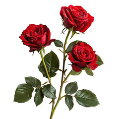 Fototapeta premium Three Red Roses Dark Background Romantic Bouquet Floral Beauty isolated on transparent background