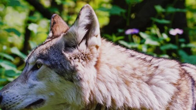 Majestic wolf in lush forest: exploring nature's beauty with graceful movements. 4k stock footage