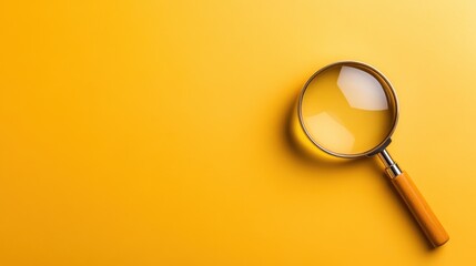 A classic magnifying glass resting on a vibrant yellow surface, emphasizing the simplicity and focus on detail. Perfect for themes of exploration and discovery.