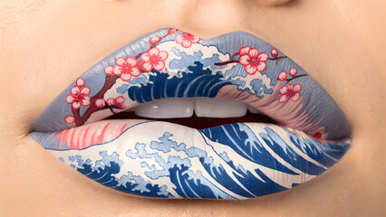 a mesmerizing full frontal view of decorated lips