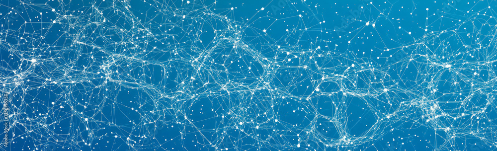 Poster a visually striking abstract representation of interconnected nodes and lines, symbolizing technolog