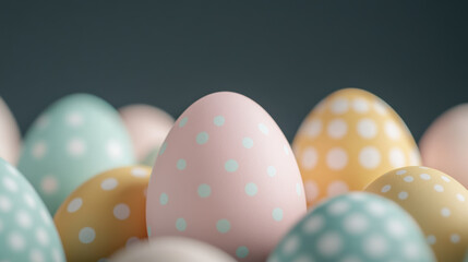 Fototapeta premium Pastel Easter eggs with polka dot patterns in soft focus for festive decoration background