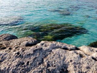Rocky shore of the Caspian Sea.
