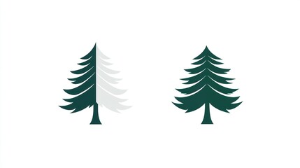 Obraz premium Two stylized pine trees, white and dark green