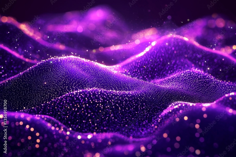 Wall mural ethereal purple wave patterns complemented by shimmering particles.