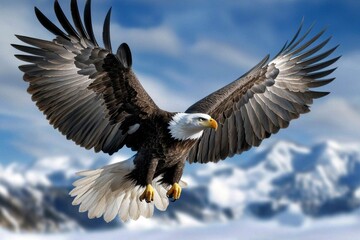Obraz premium Stunning full-body portrait of a bald eagle in flight.