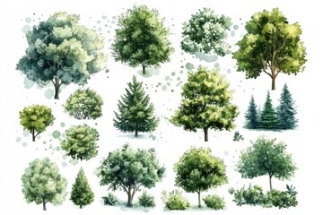 Obraz premium Watercolor painting of trees and shrubs