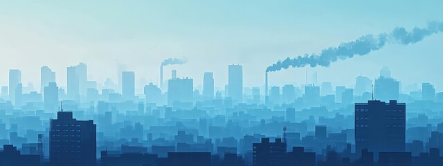 Obraz premium City Skyline View with Smoke and Haze in Blue Tone Background