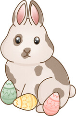 Colorful bunny with easter eggs, illustration