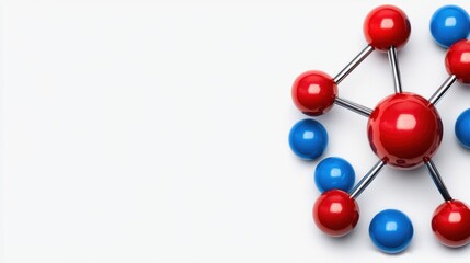 Obraz premium Simplified Model of Ionic Bonding with Red and Blue Spheres Connected by Metallic Rods on White Background for Learning Purposes