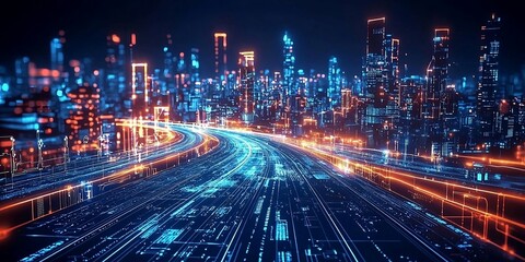 Illustration of IT roadmap modern technology and innovative processes, networking and big data. Finest generative AI