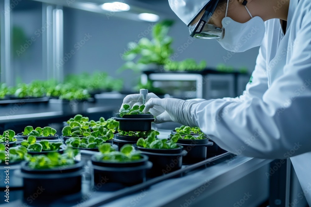 Aufkleber scientist taking care of genetically modified plants in controlled environment