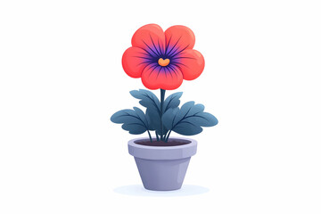 A vibrant red flower in a gray pot, digitally illustrated with simple, cartoonish style