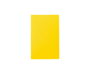 A vibrant yellow booklet stands out against a plain white background.