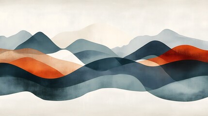 Naklejka premium Serene Watercolor Mountains Softly Rolling Hills. AI Generated