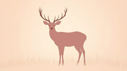 Naklejka premium simple and elegant illustration of deer standing gracefully serene environment, showcasing its majestic antlers and calm