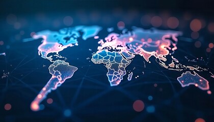 A globe with a map of the world and lights on it. The lights are scattered all over the globe, giving it a futuristic and modern look