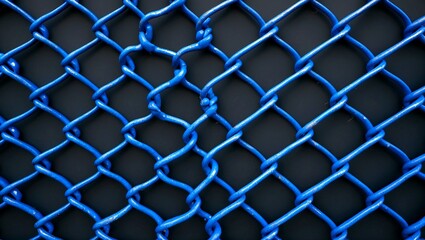 Fototapeta premium A blue chain link fence against a dark backdrop