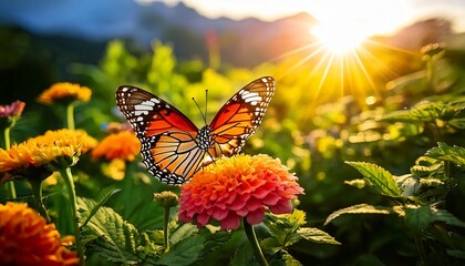 Obraz premium A delicate butterfly resting on a vibrant flower 