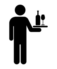 silhouette of waiter carrying drink icon. stickman black art hand drawn.