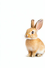 Obraz premium Adorable light brown bunny rabbit sitting on white background