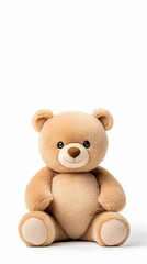 Obraz premium Adorable light brown teddy bear sitting against a white background