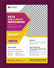 Pet shop flyer design or pet care and grooming salon poster template Pet adopt leaflet design