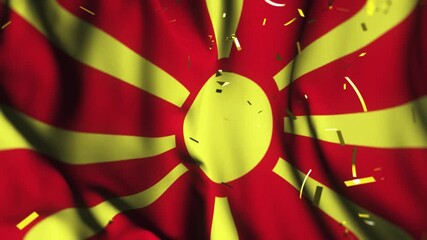Waving North Macedonia Flag with Confetti – National Celebration