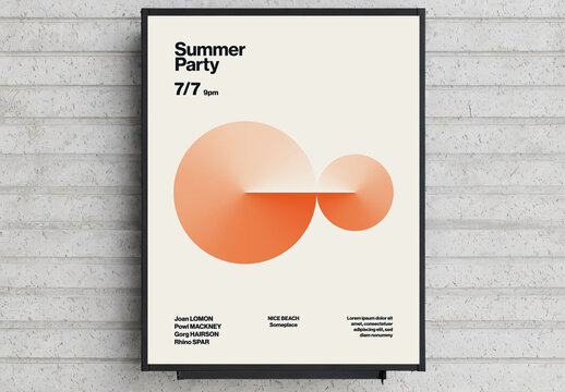 Summer Party Poster Template with 3D Gradient Circles