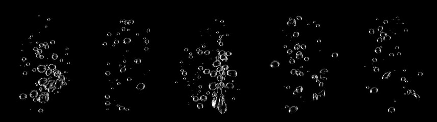Soap bubbles, liquid bubbles, black background, abstract isolated, oxygen design concept,...