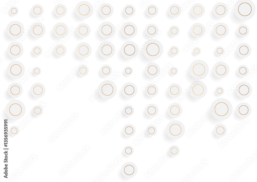 Poster white paper circles and golden linear rings abstract luxury geometric background. vector graphic min