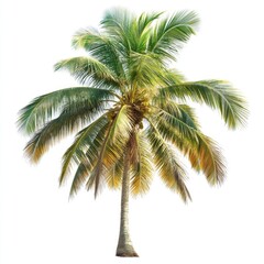Isolated coconut palm tree with green leaves on white background tropical paradise island summer vacation