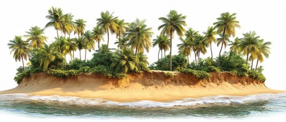 Fototapeta premium Tropical Island Paradise with Palm Trees Sandy Beach and Turquoise Water in a Serene and Isolated Setting for Travel and Vacation Photography