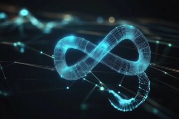 A futuristic digital illustration of glowing scissors isolated on a dark background. The scissors appear sleek and modern with a glowing neon effect.