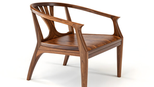 walnut chair, brown parabolic wood grain, clean white background