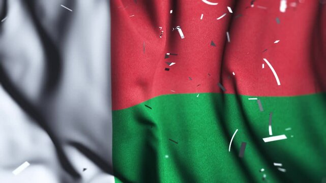 Madagascar Flag Waving with Confetti | Independence Day Celebration | National Patriotism Background