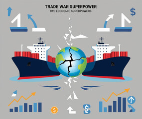 Conceptual Illustration of Trade War with Economic Symbols