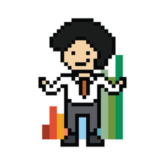 Fototapeta premium Cartoon cute pixel cartoon 8bit character business man businessman smart work game decoration business 8 bit male career smart character game 8bit png vector.