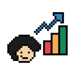 Fototapeta premium Cartoon cute pixel cartoon 8bit character business man businessman smart work game decoration business 8 bit male career smart character game 8bit png vector.