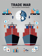 Conceptual Illustration of Trade War with Economic Symbols