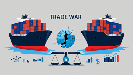 Conceptual Illustration of Trade War with Economic Symbols