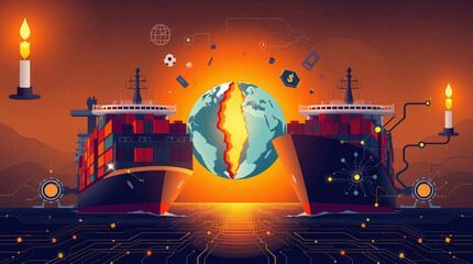 Conceptual  Illustration of Trade War with Economic Symbols