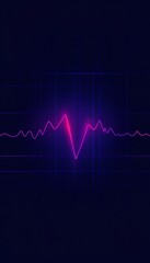 Neon Cyan Heartbeat Line, Vibrant Pulse on Dark Blue Grid Background, Modern Healthcare Technology