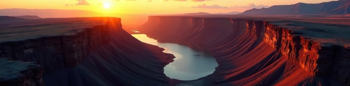 Aerial shot of Eldgja canyon volcanic landscapes glowing under golden light in 4K resolution,  4K,  golden